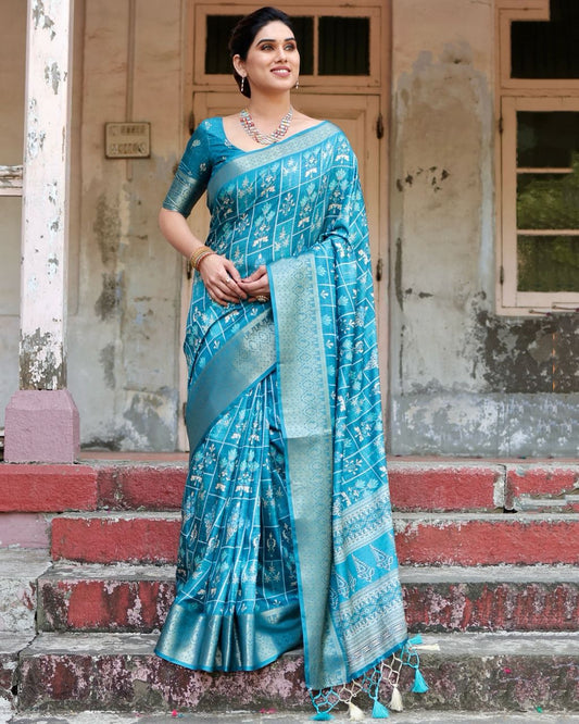 Graceful Pure Silk Jacquard Sky Blue Color Saree