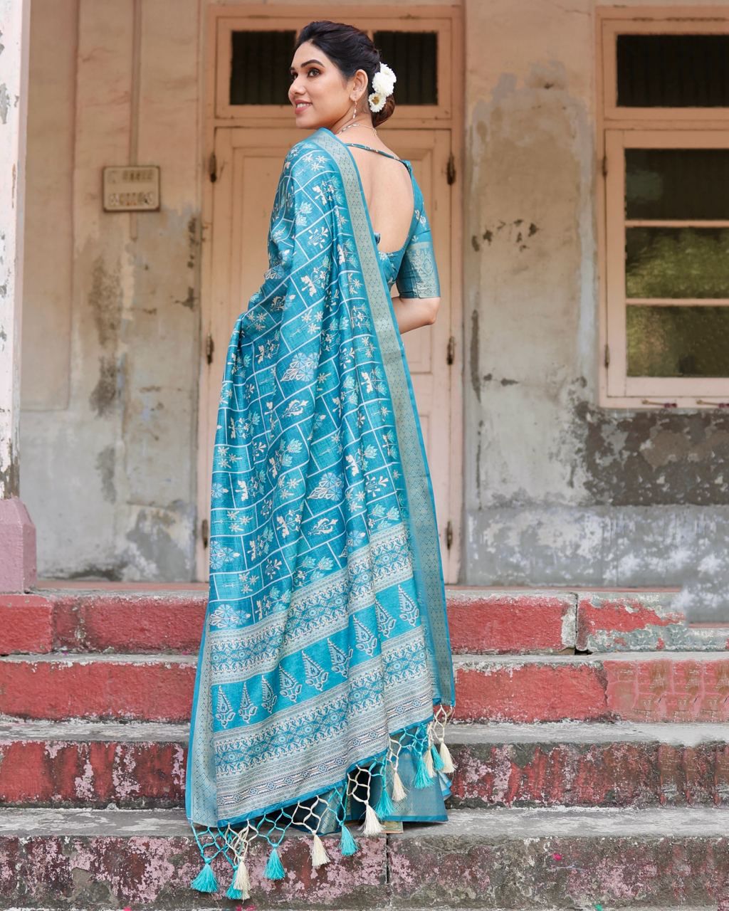 Graceful Pure Silk Jacquard Sky Blue Color Saree