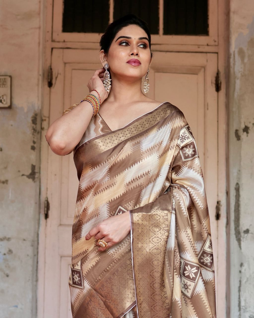 Delightful Pure Silk Jacquard Brown Color Saree