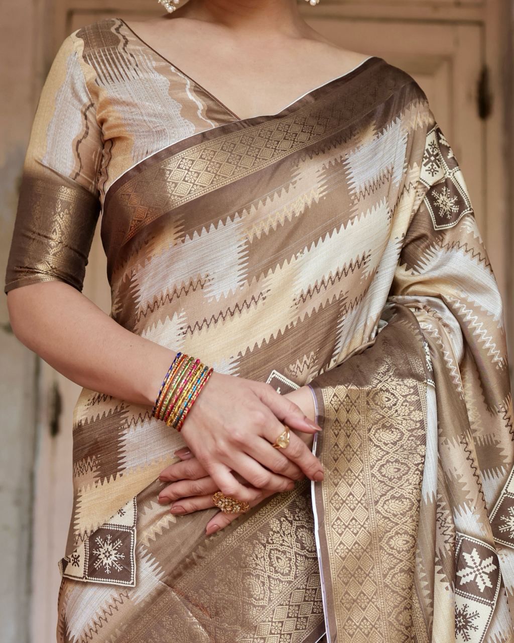 Delightful Pure Silk Jacquard Brown Color Saree