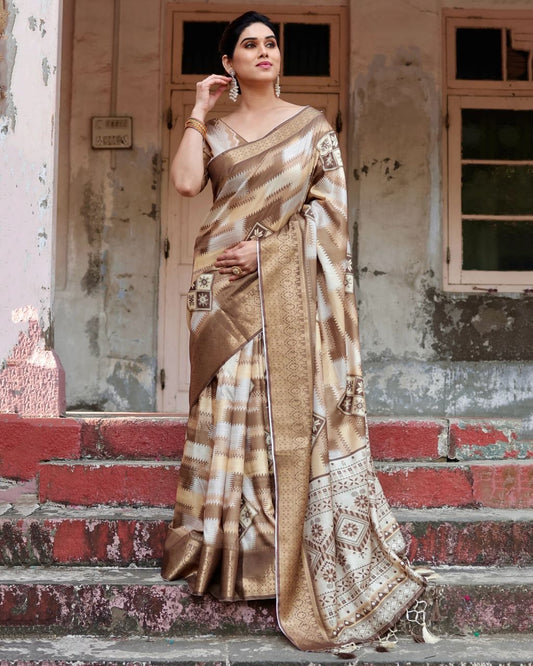 Delightful Pure Silk Jacquard Brown Color Saree