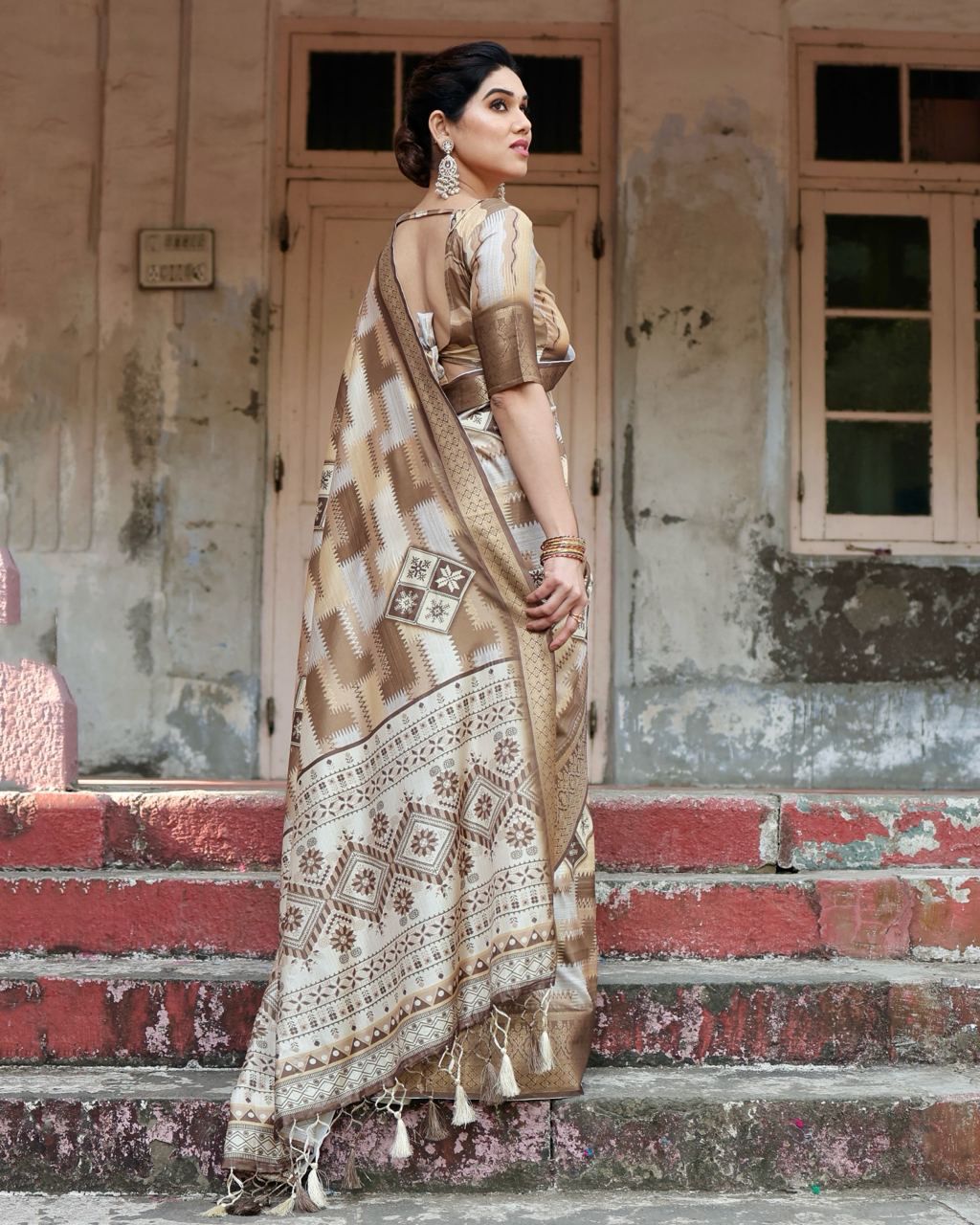 Delightful Pure Silk Jacquard Brown Color Saree