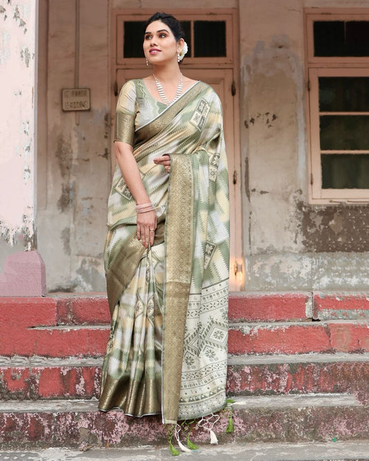 Delightful Pure Silk Jacquard Pista Color Saree