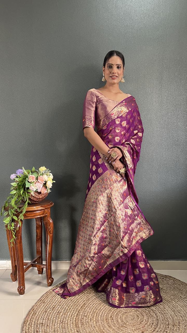 Stylish Purple Color Jacquard Ready To Wear Saree