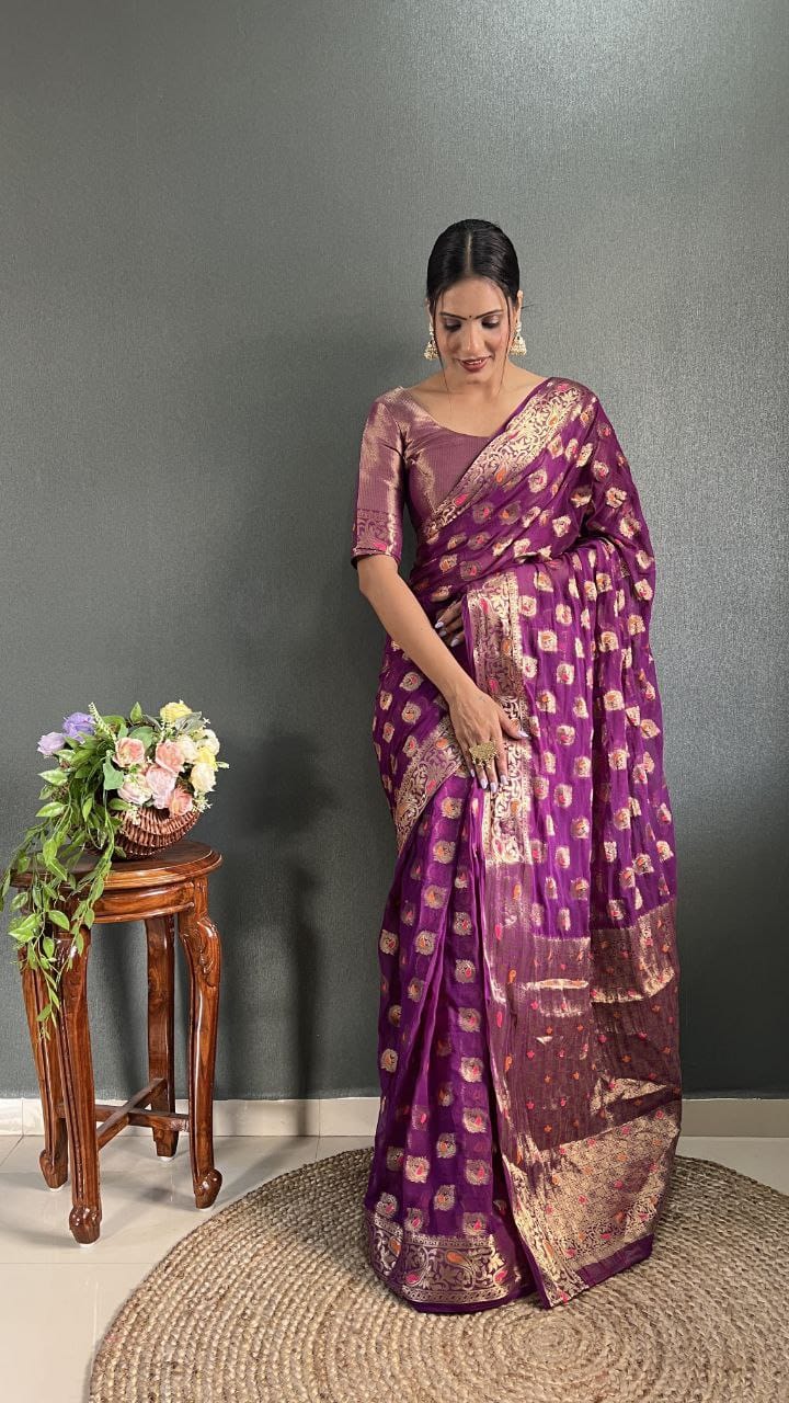 Stylish Purple Color Jacquard Ready To Wear Saree