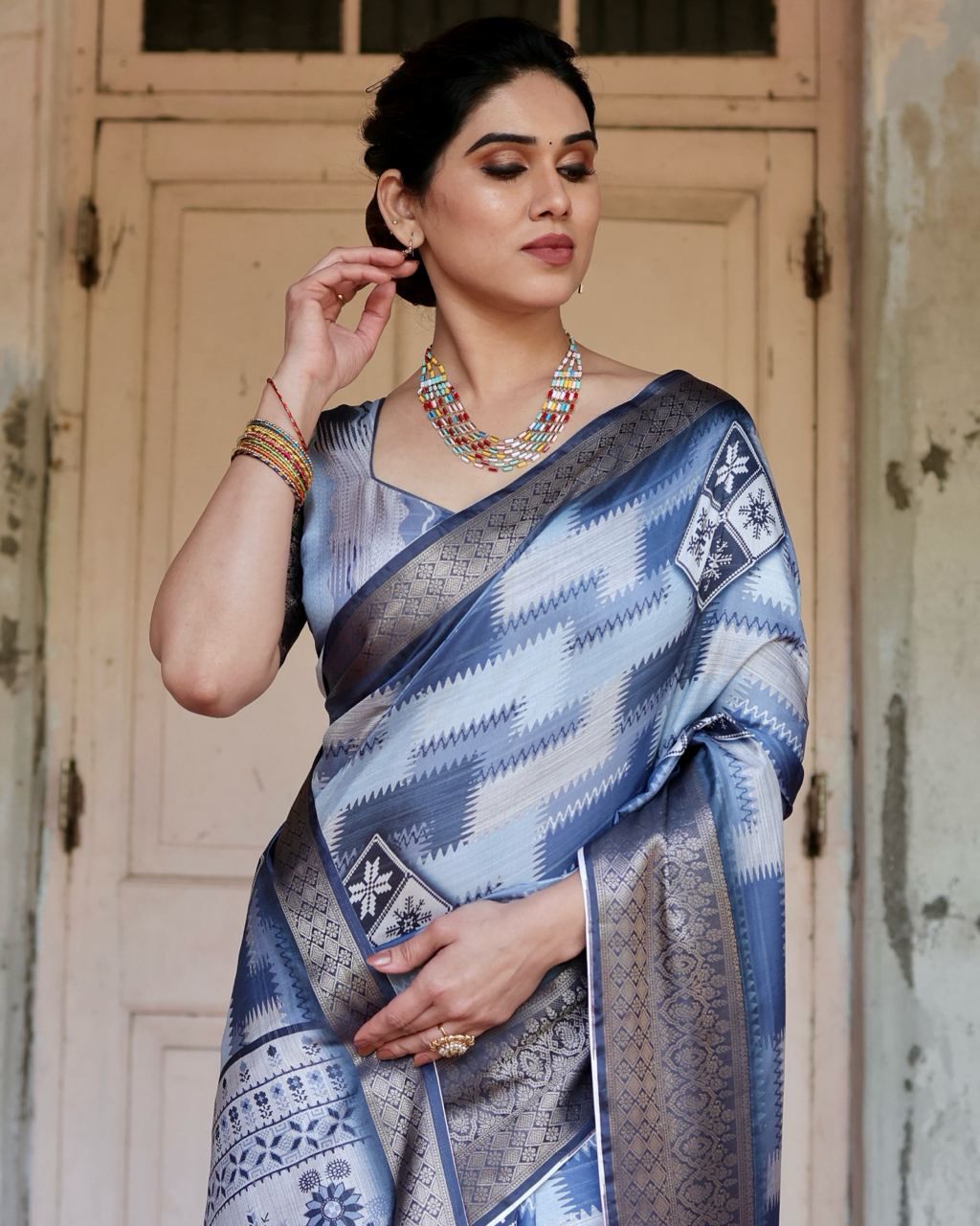 Delightful Pure Silk Jacquard Royal Blue Color Saree