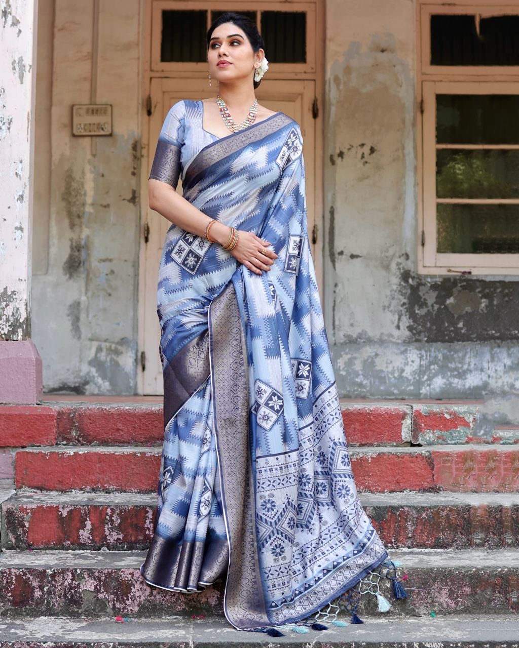 Delightful Pure Silk Jacquard Royal Blue Color Saree