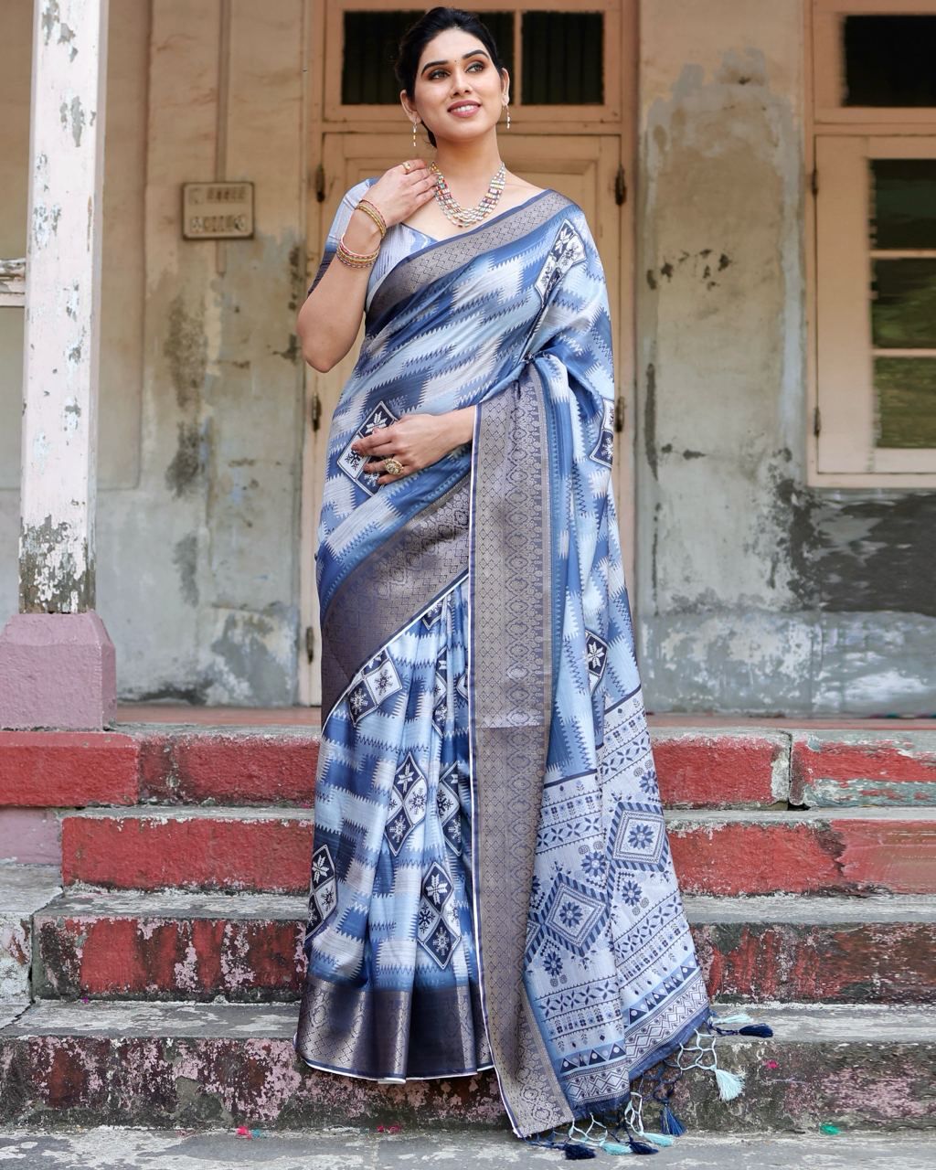 Delightful Pure Silk Jacquard Royal Blue Color Saree