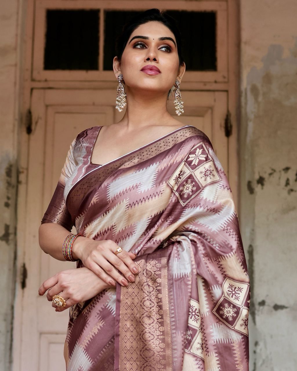 Delightful Pure Silk Jacquard Brown Color Saree