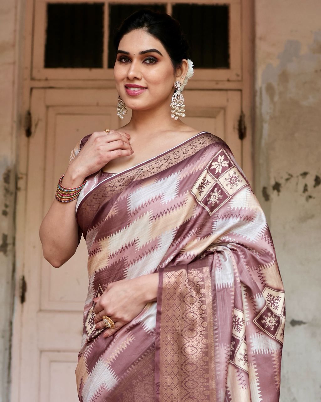 Delightful Pure Silk Jacquard Brown Color Saree