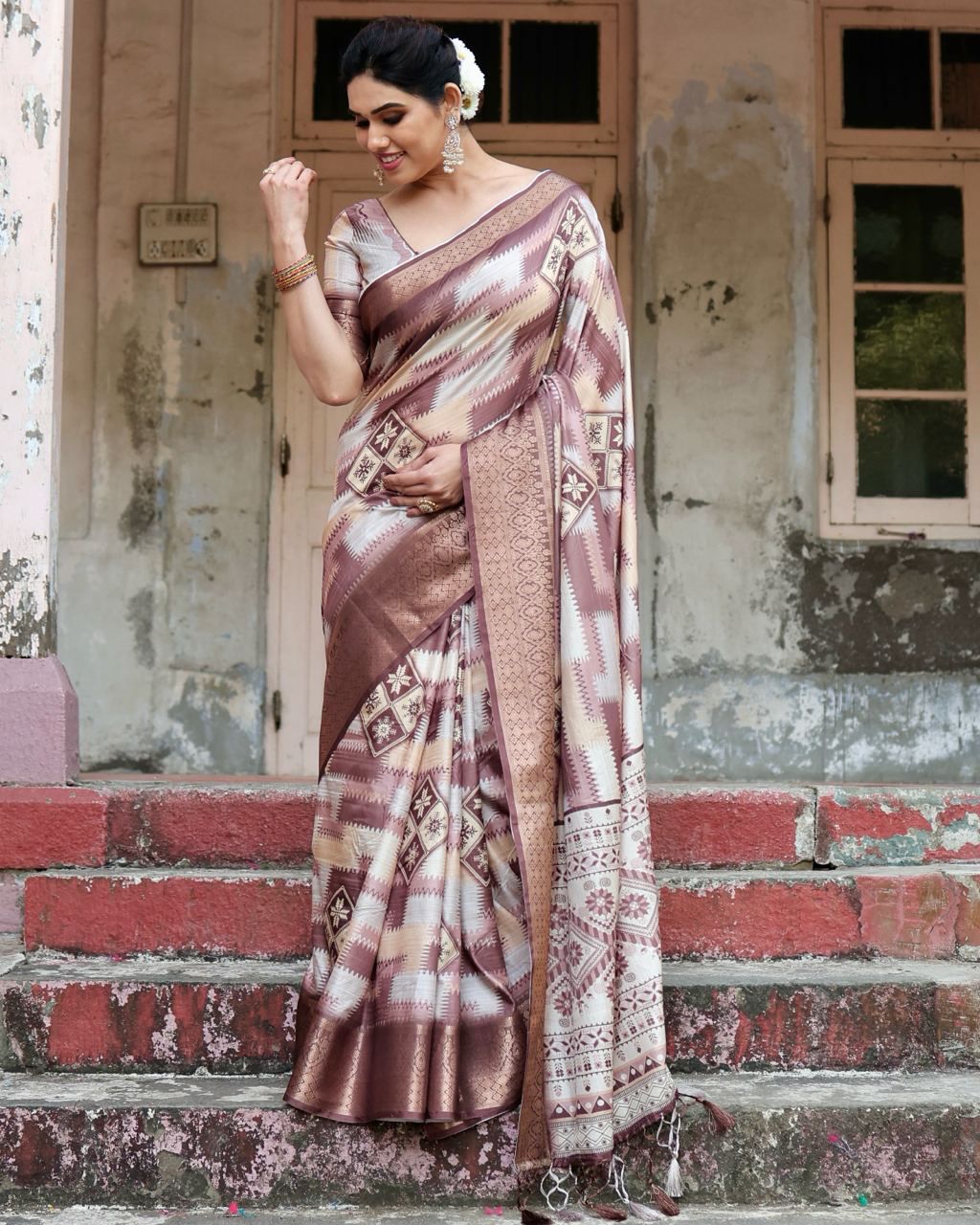 Delightful Pure Silk Jacquard Brown Color Saree