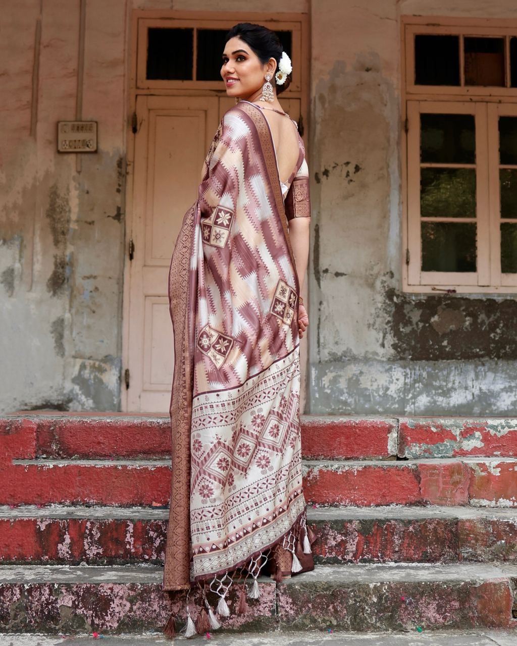 Delightful Pure Silk Jacquard Brown Color Saree