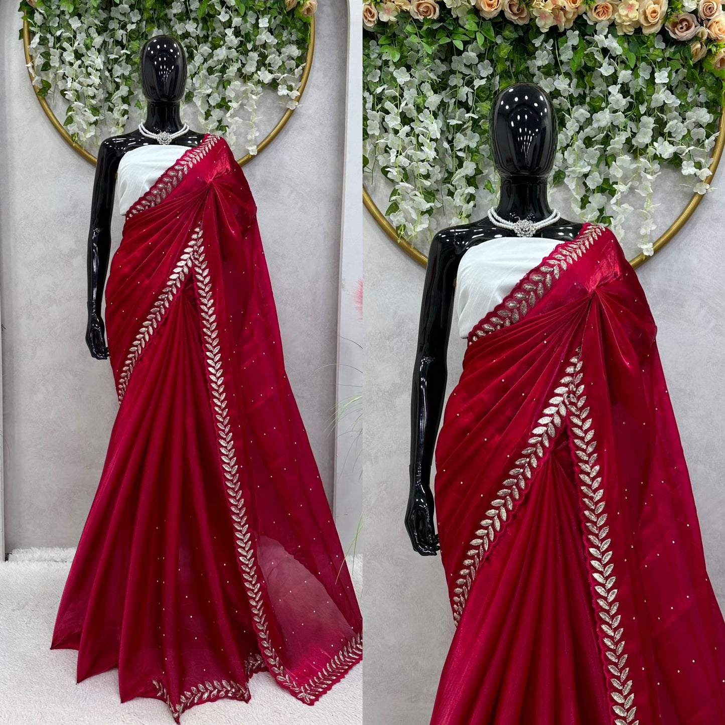 Designer Jimmy Choo Red Color Saree