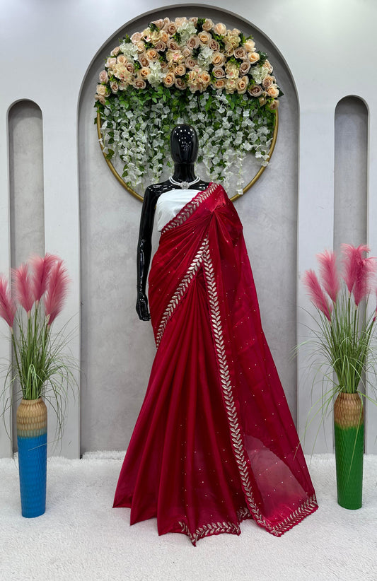 Designer Jimmy Choo Red Color Saree