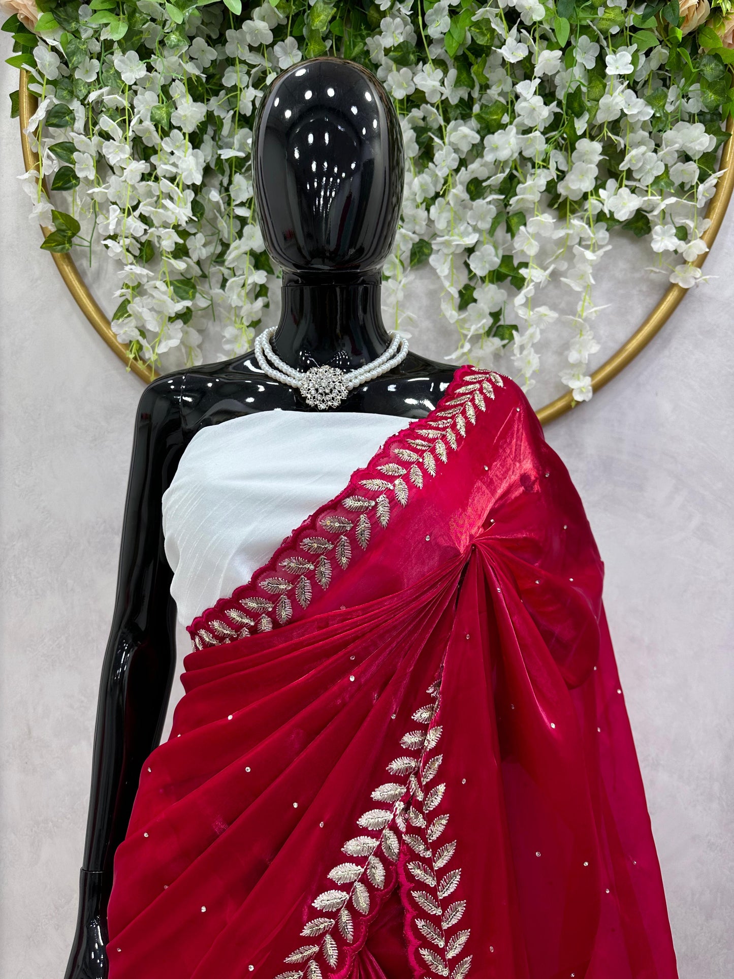 Designer Jimmy Choo Red Color Saree