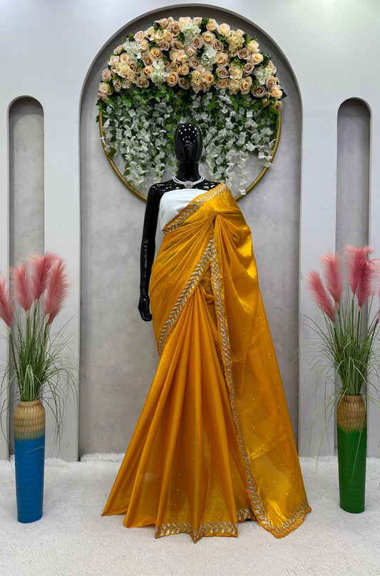 Designer Haldi Wear Jimmy Choo Yellow Color Saree