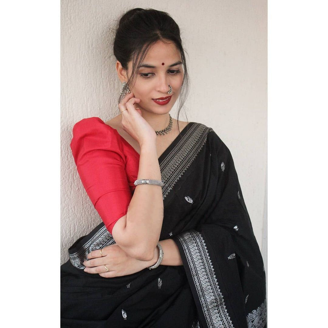 Captivating Black Color Banarasi Silk Saree