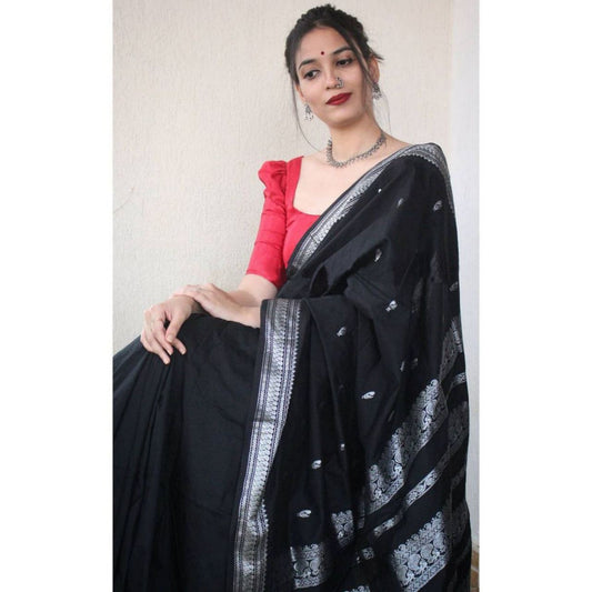 Captivating Black Color Banarasi Silk Saree