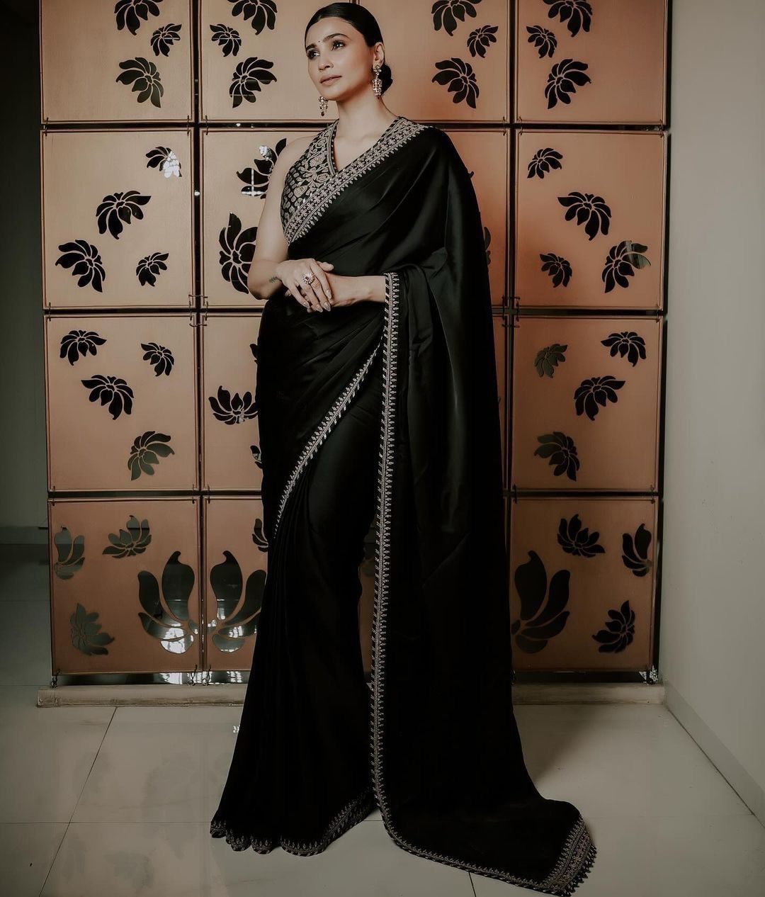 Classy Satin Silk Black Color Saree