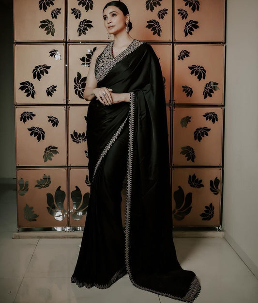 Classy Satin Silk Black Color Saree