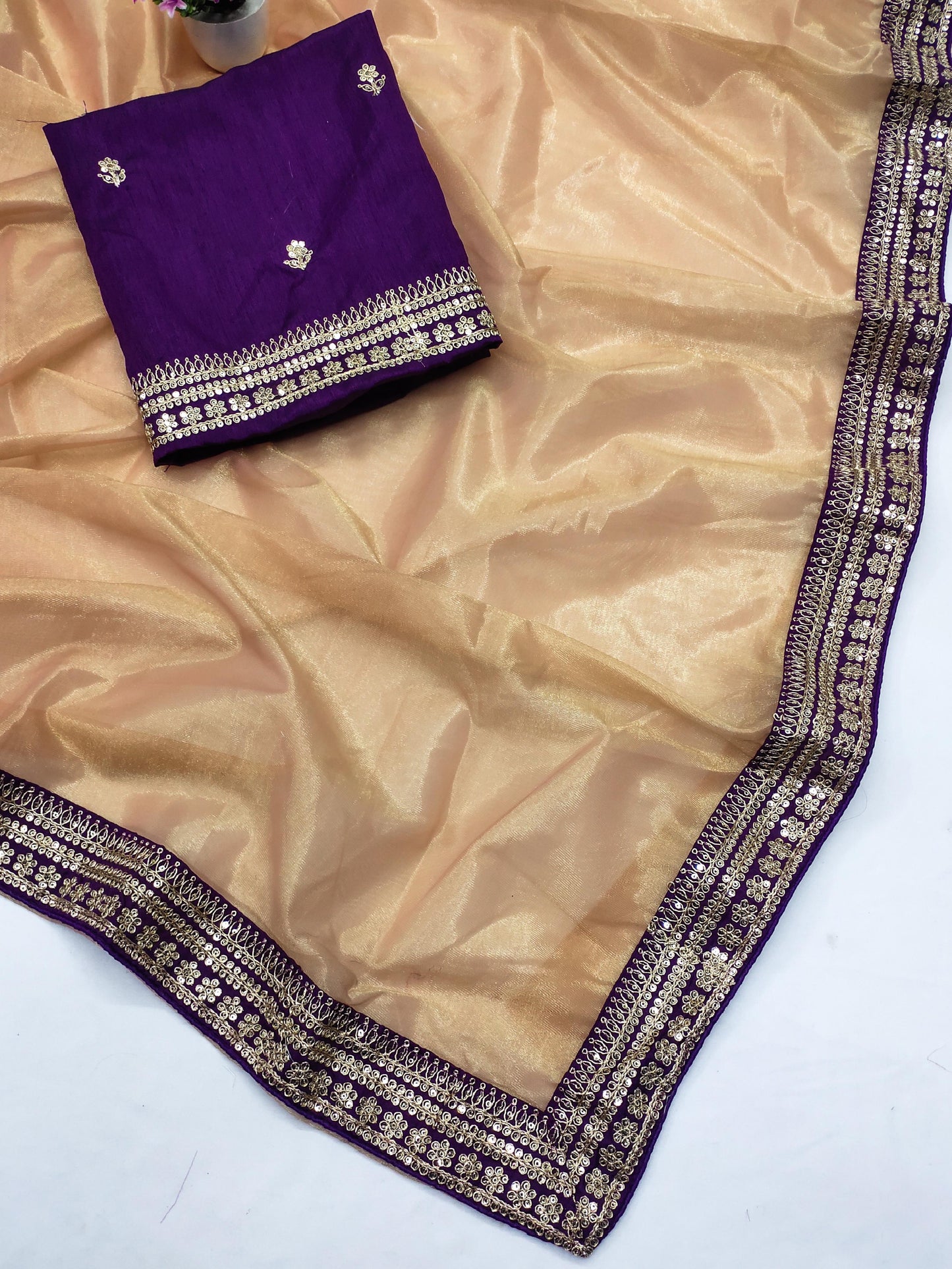 Glorious Beige Color Organza Saree