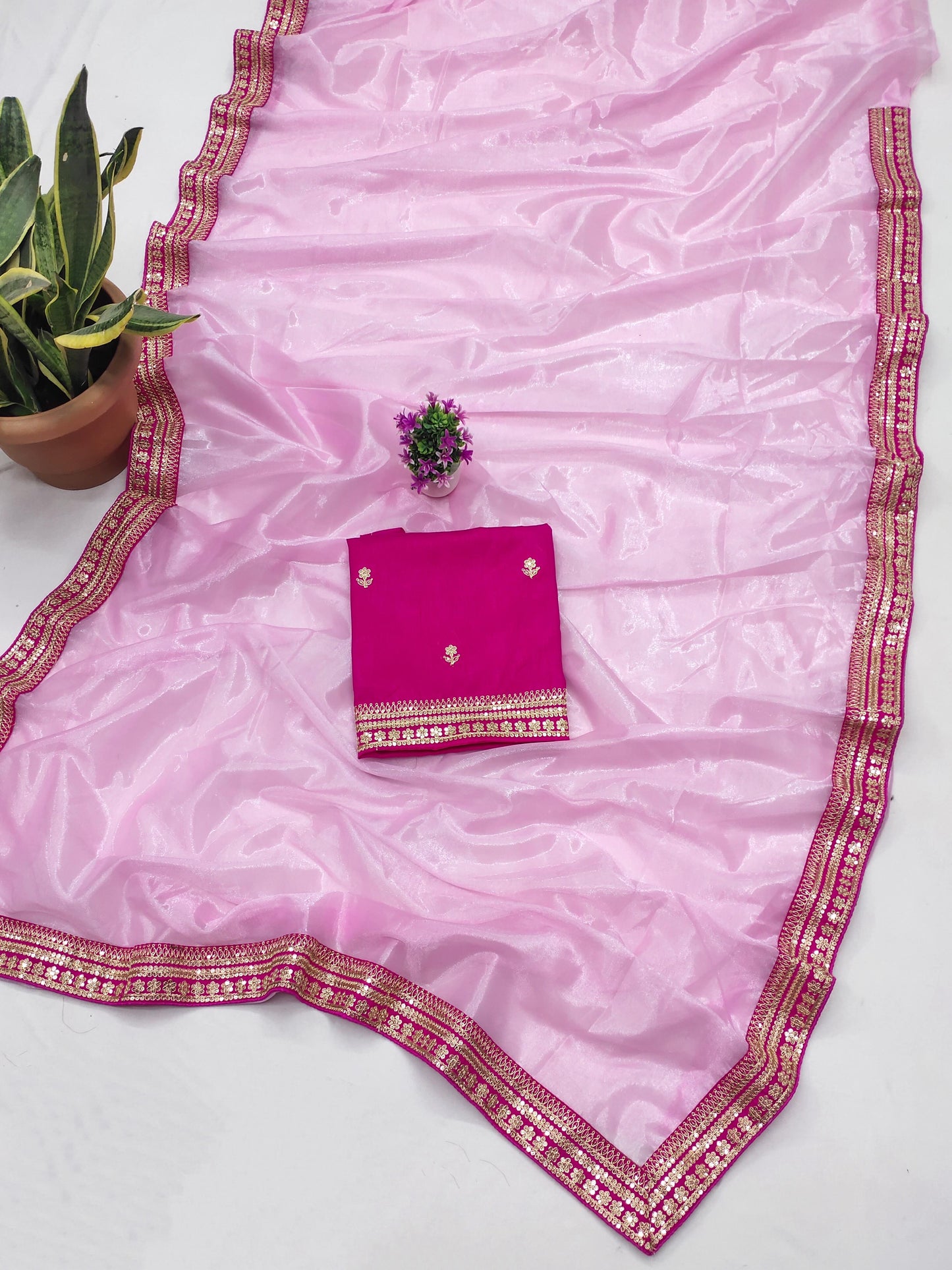 Glorious Baby Pink Color Organza Saree