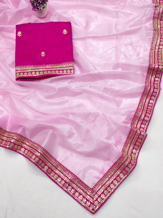 Glorious Baby Pink Color Organza Saree