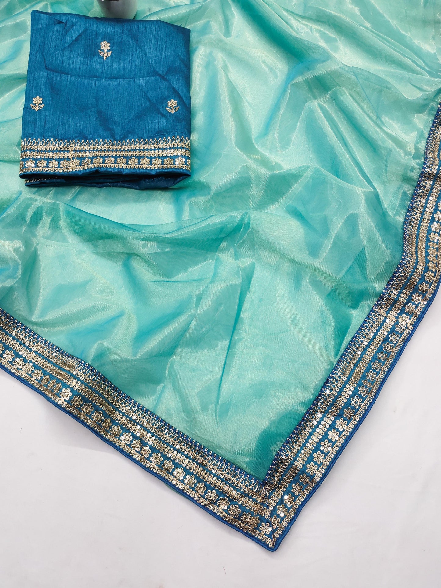 Glorious Sky Blue Color Organza Saree