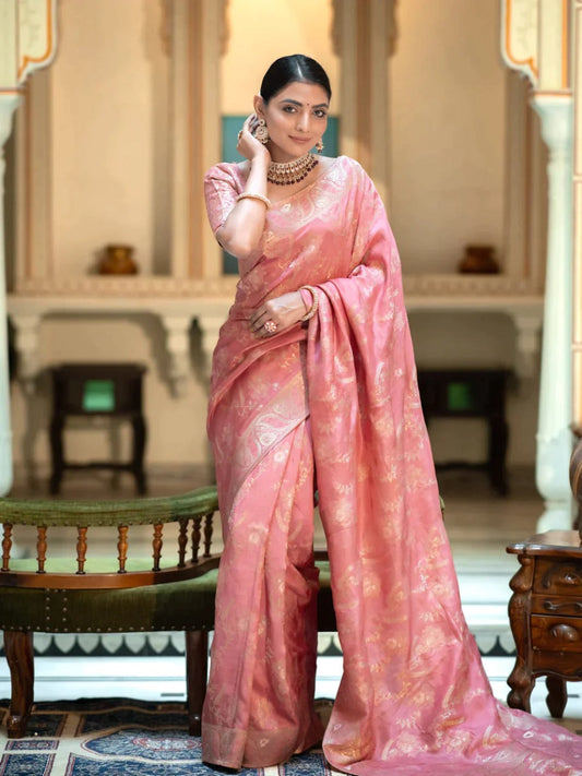 Trendy Pink Color Banarasi Silk Saree