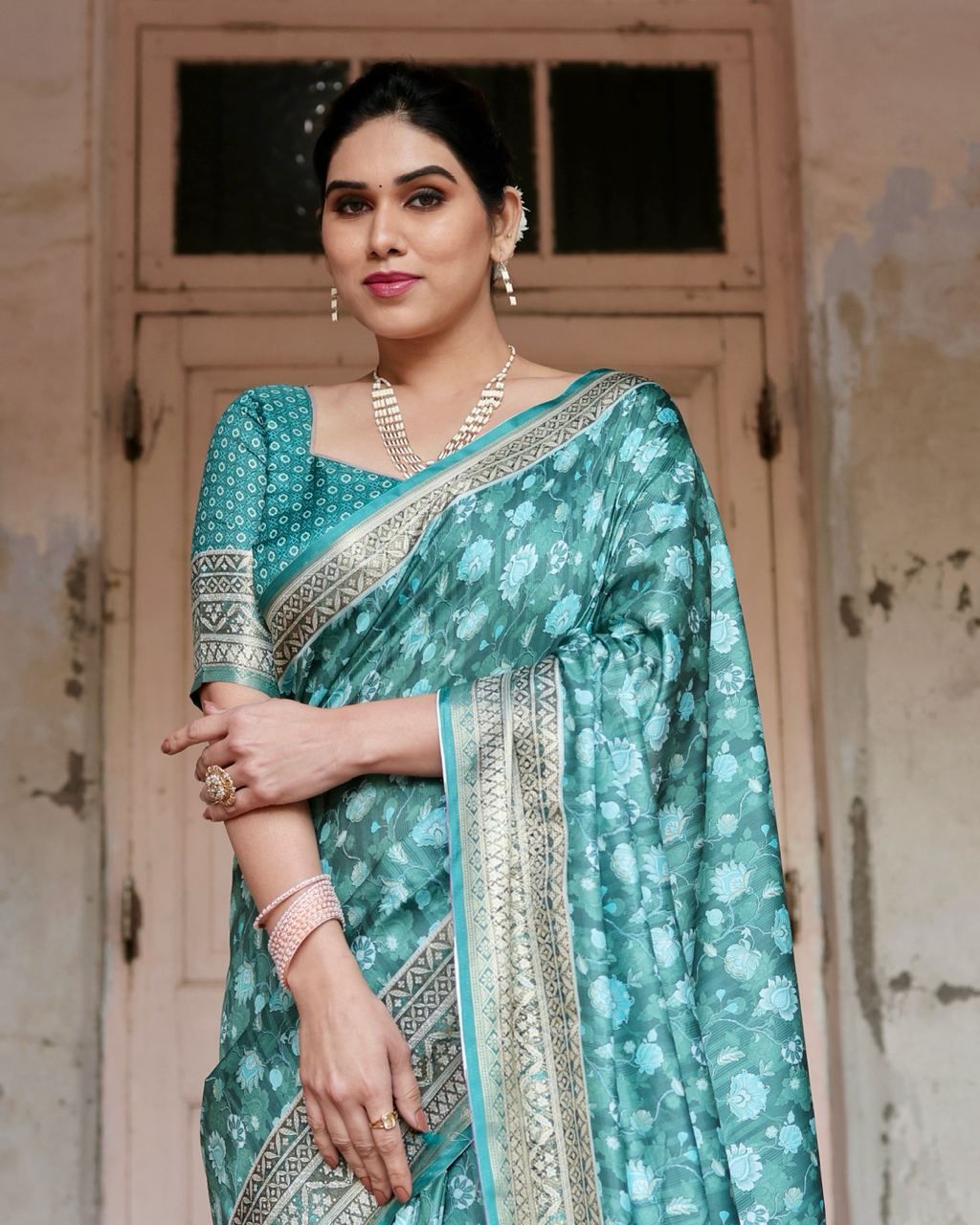 Classic Pure Jacquard Silk Sky Blue Color Saree