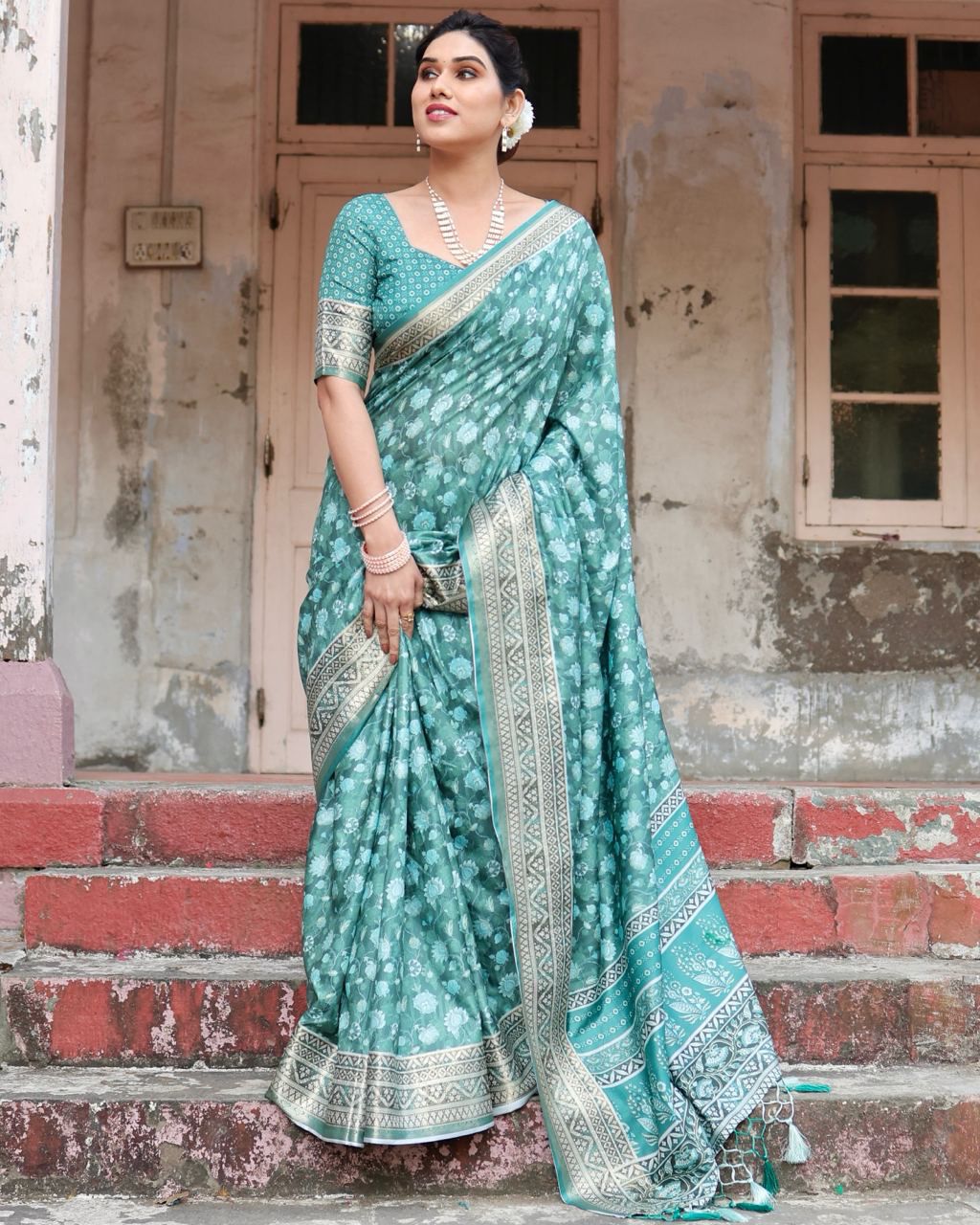 Classic Pure Jacquard Silk Sky Blue Color Saree