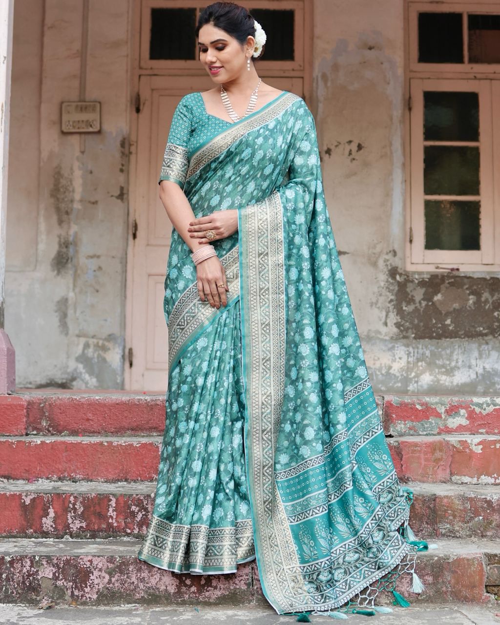 Classic Pure Jacquard Silk Sky Blue Color Saree