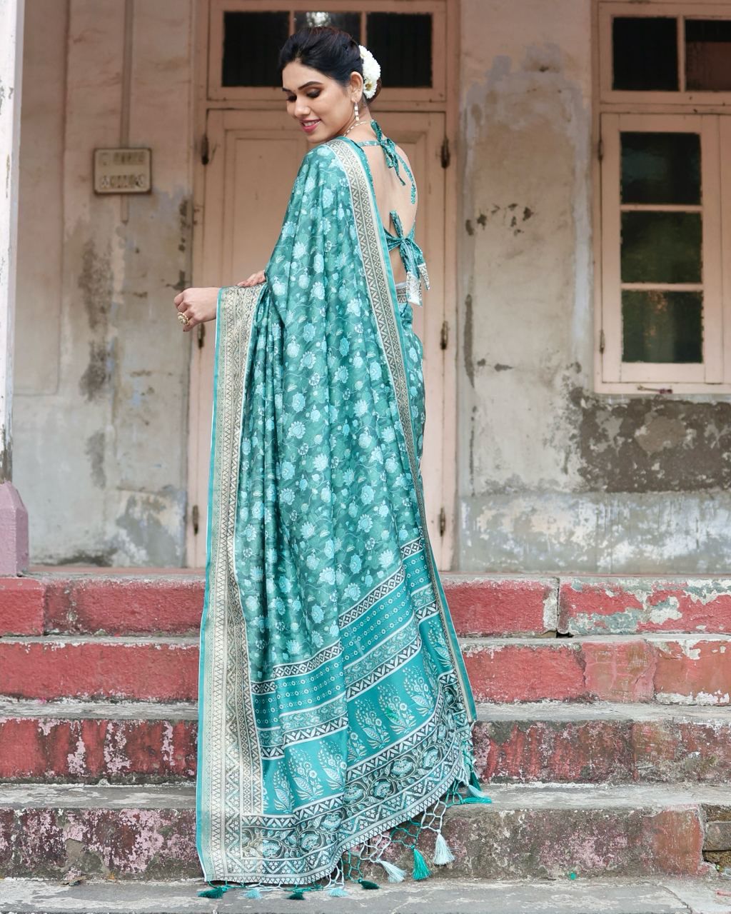 Classic Pure Jacquard Silk Sky Blue Color Saree