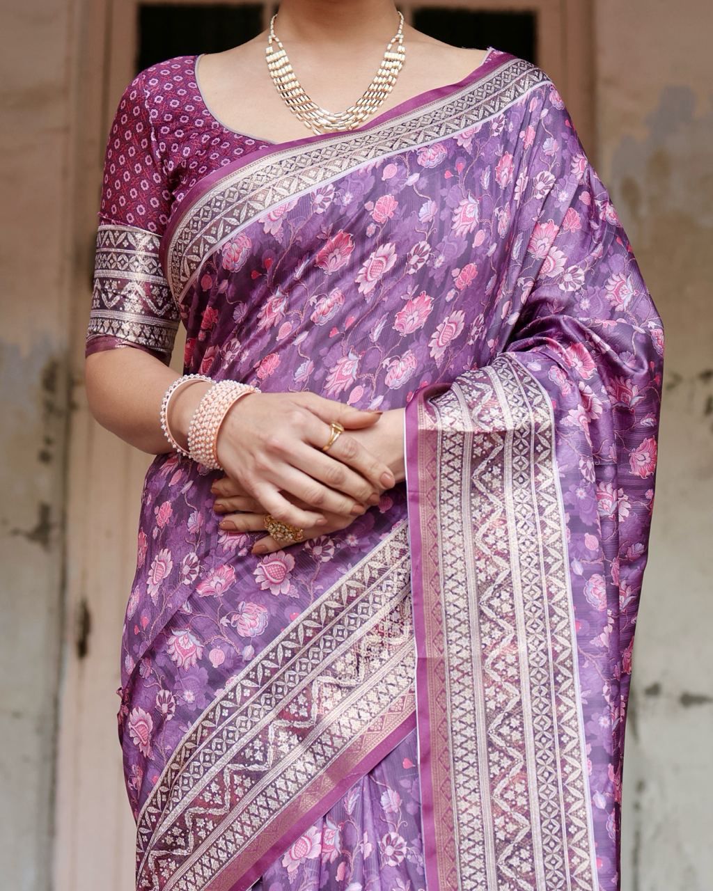 Classic Pure Jacquard Silk Purple Color Saree