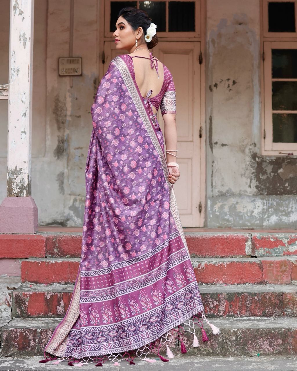 Classic Pure Jacquard Silk Purple Color Saree