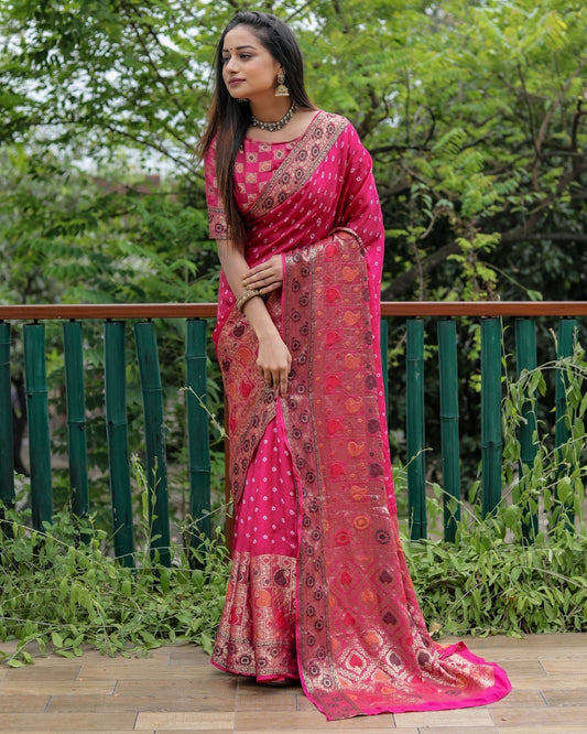 Daisy Pure Bandhej Silk Pink Color Saree