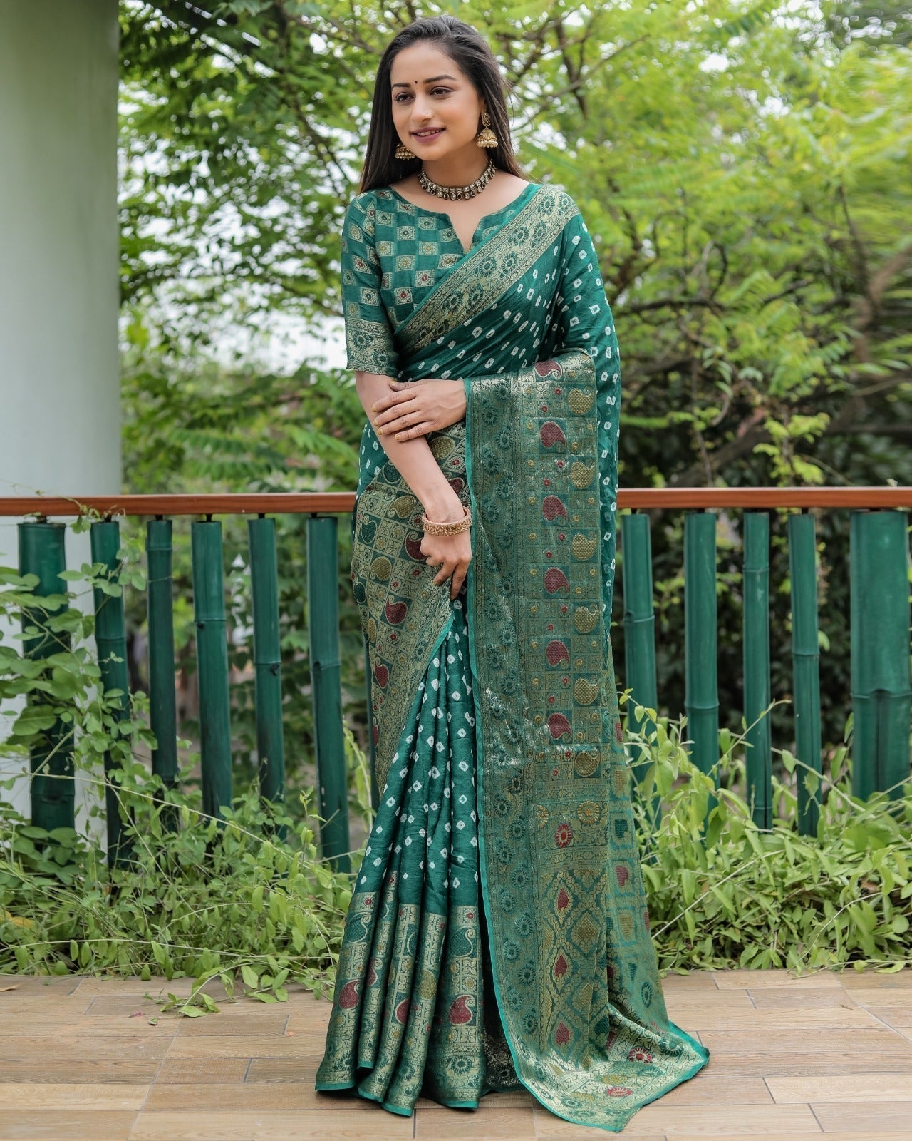 Daisy Pure Bandhej Silk Green Color Saree