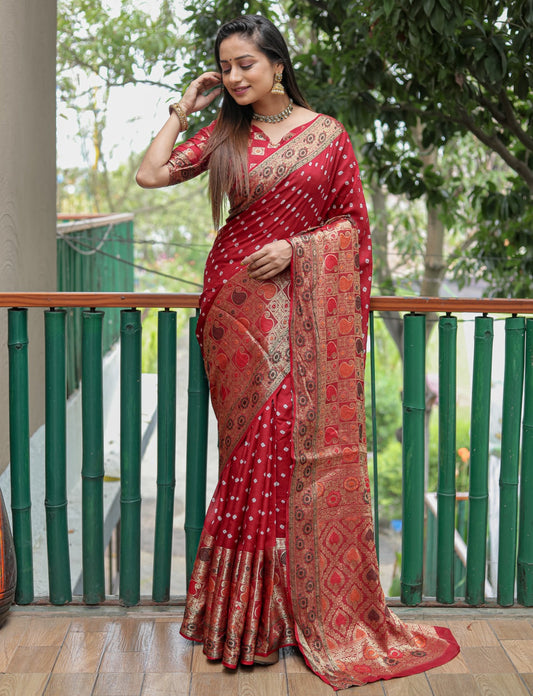 Daisy Pure Bandhej Silk Red Color Saree