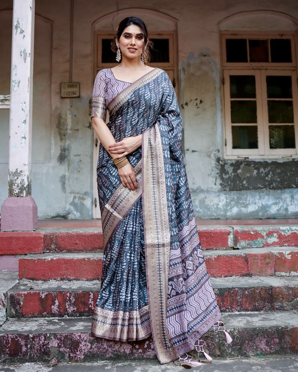 Stunning Pure Jacquard Silk Royal Blue Color Saree