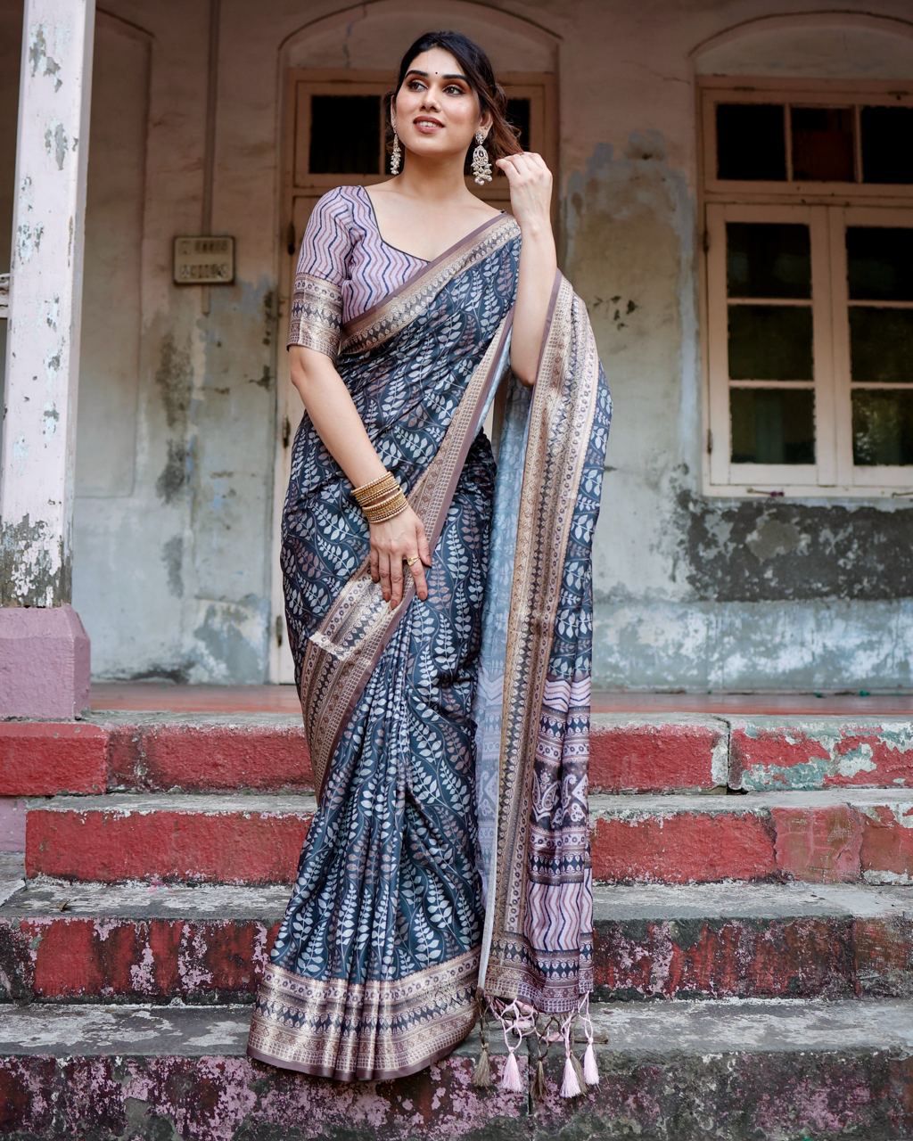 Stunning Pure Jacquard Silk Royal Blue Color Saree