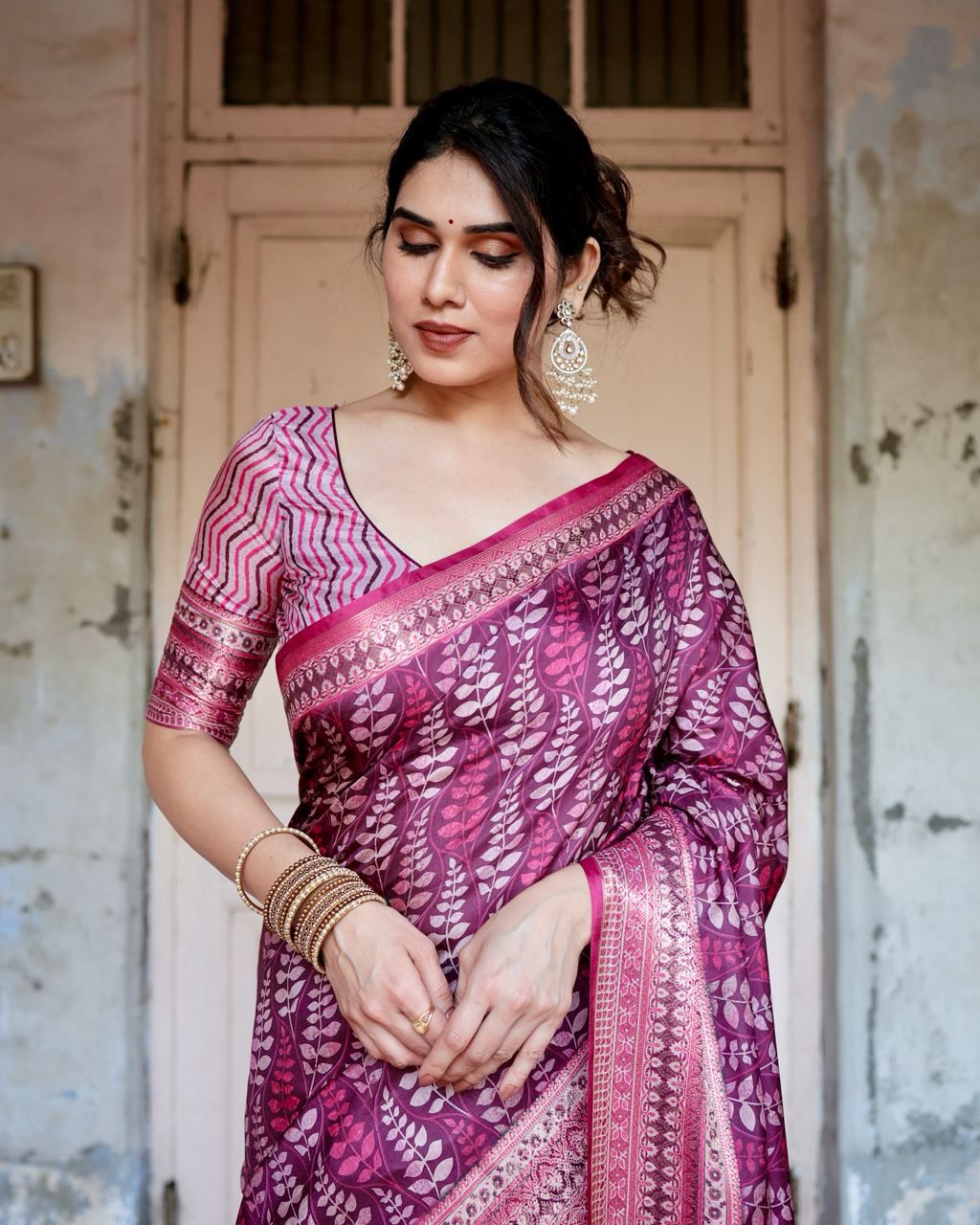 Classic Pure Jacquard Silk Pink Color Saree