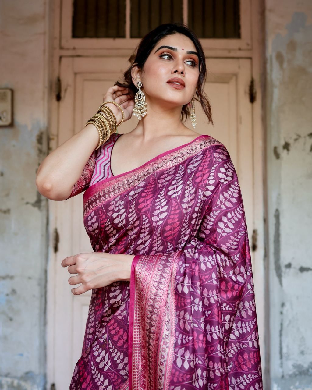 Classic Pure Jacquard Silk Pink Color Saree