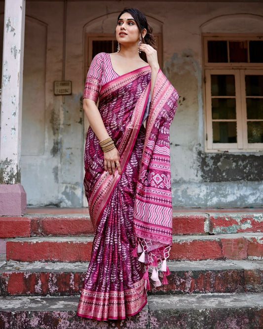 Classic Pure Jacquard Silk Pink Color Saree