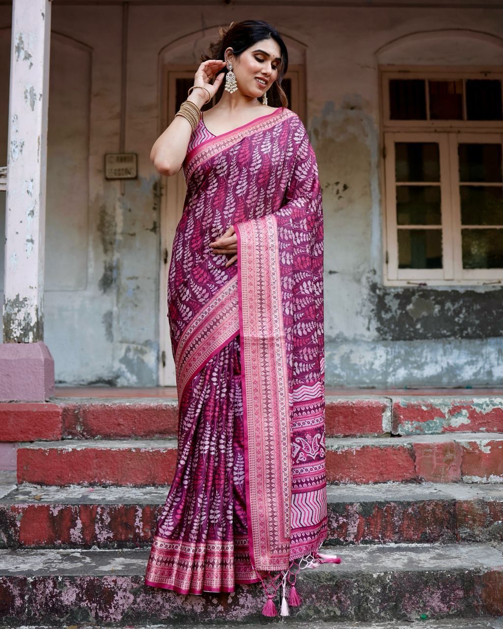 Classic Pure Jacquard Silk Pink Color Saree