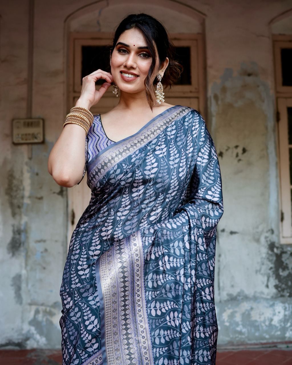 Classic Pure Jacquard Silk Blue Color Saree