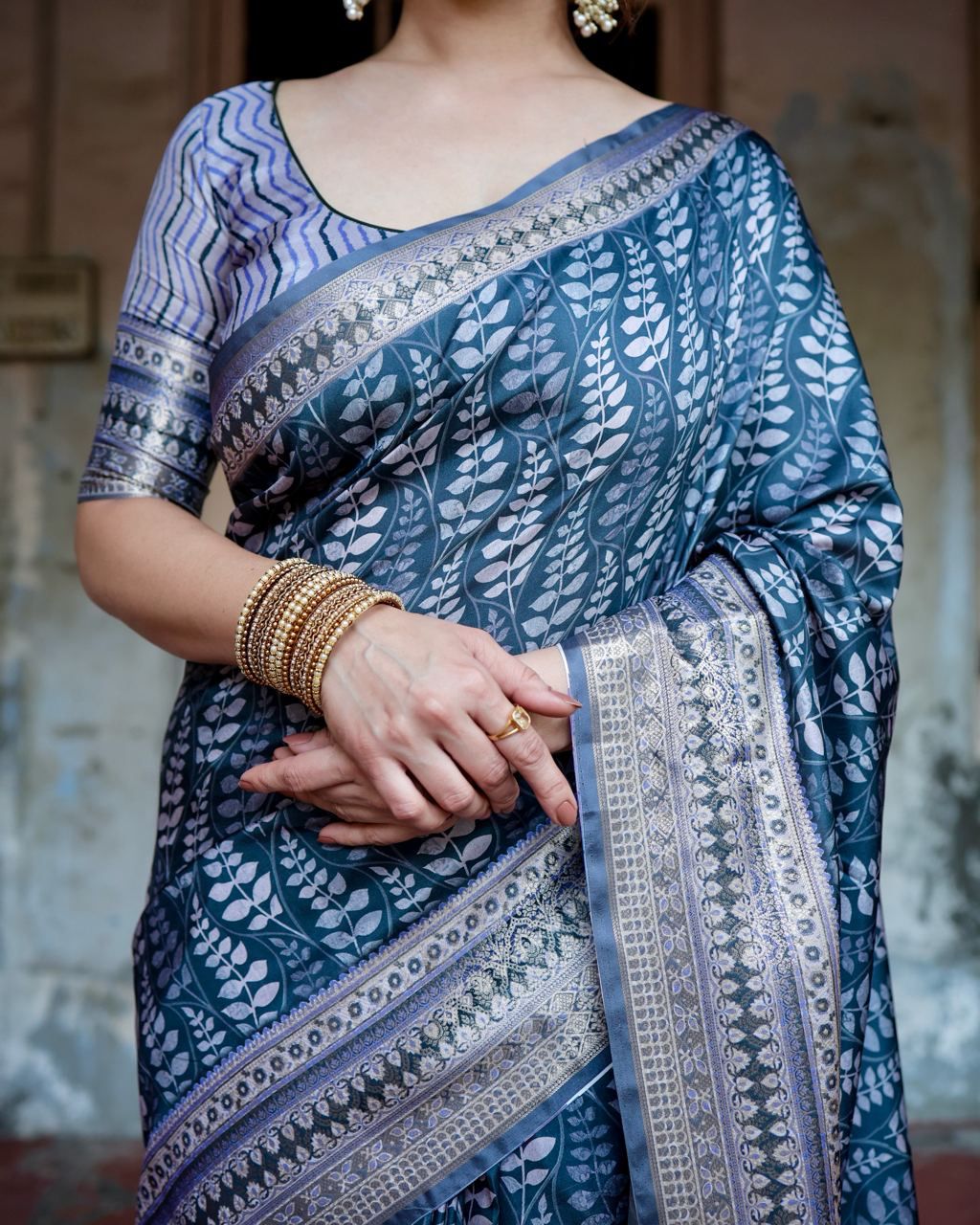 Classic Pure Jacquard Silk Blue Color Saree