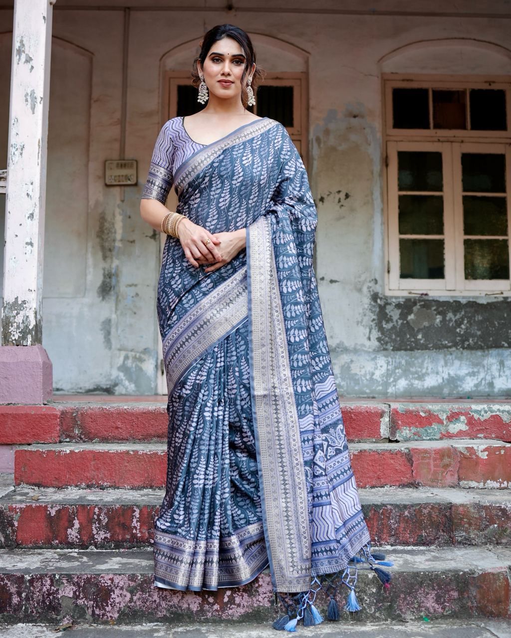 Classic Pure Jacquard Silk Blue Color Saree