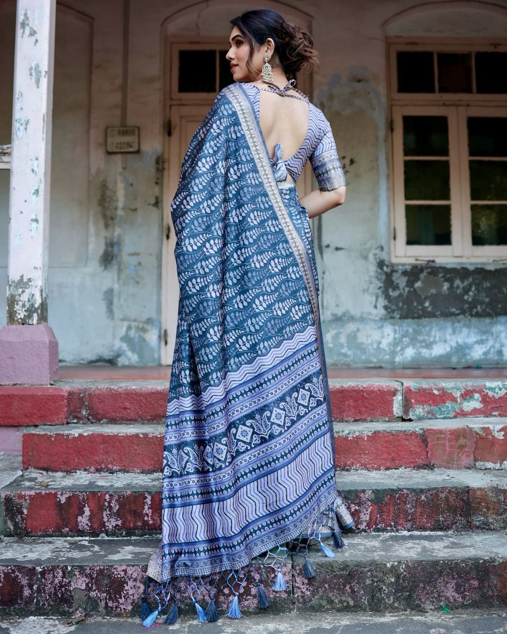 Classic Pure Jacquard Silk Blue Color Saree