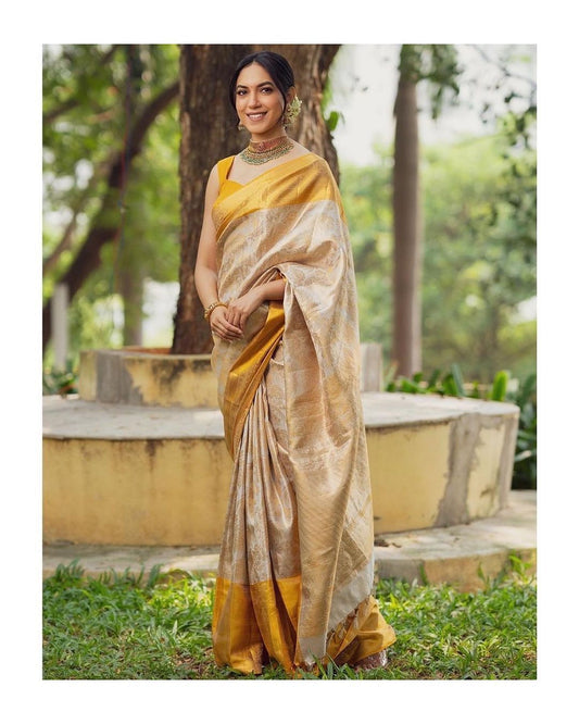 Glorious Soft Lichi Silk Beige Color Saree