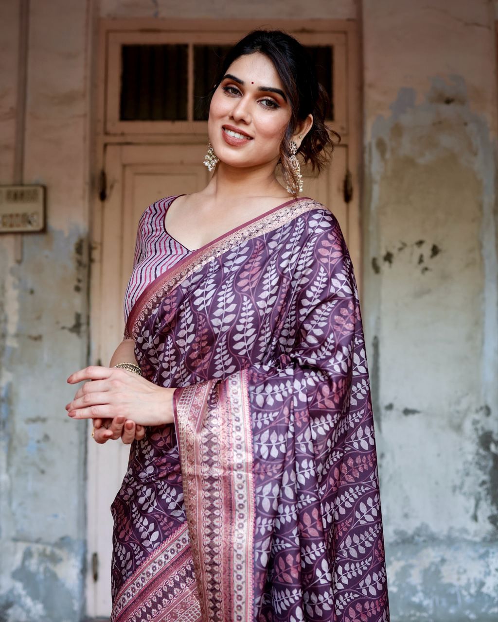 Classic Pure Jacquard Silk Wine Color Saree